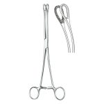 Cotton swab forceps , forceps, acc. to Foerster, serrated, curved